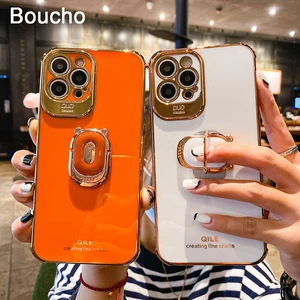 boucho luxury electroplating phone case for iphone 13 12 pro max 11 pro xs xr x se 6 7 8 plus 12mini phone holder ring grip case free global shipping