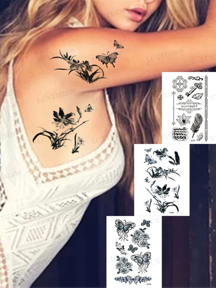 Women's Temporary Small Tattoo Stickers, Flowers, Butterflies, Playing Cards, Peach Heart False Tattoos, Waterproof And Durable