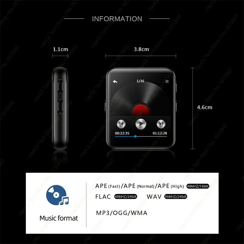 BENJIE Bluetooth MP3 плеер Музыкальный плеер сенсорный экран HiFi металлический плейер с fm-радио, запись голоса мини Walkman для спорта