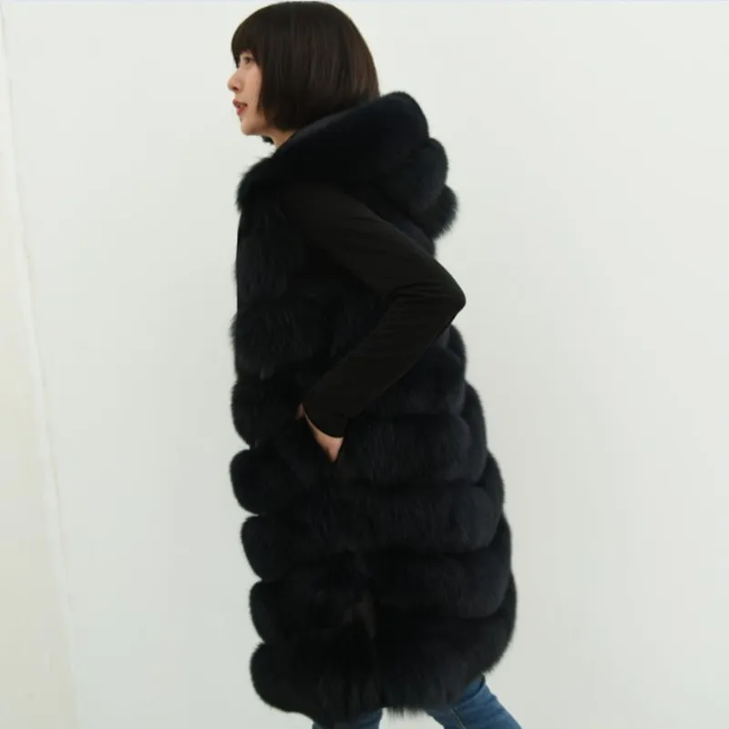 Новинка 2019 женский жилет из натурального меха голубой лисы с капюшоном жилетка