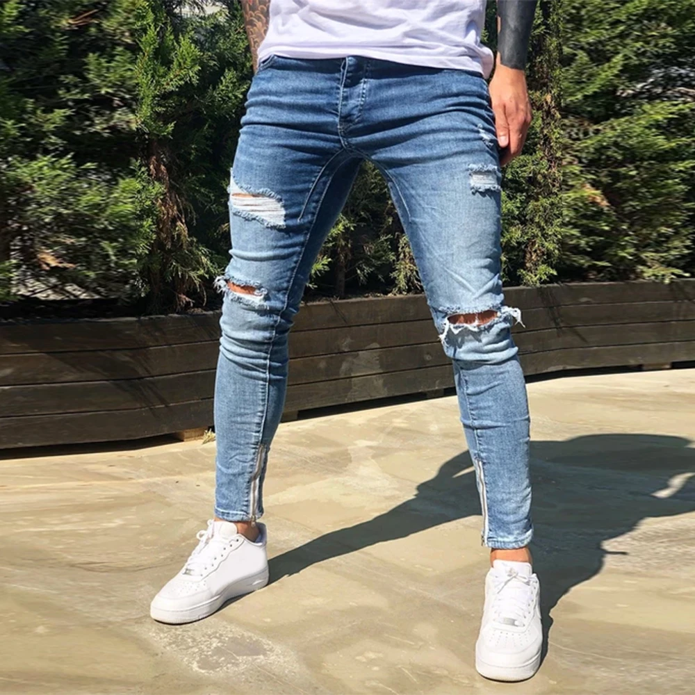 Мужские винтажные джинсы со средней посадкой рваные уличные мужские на молнии