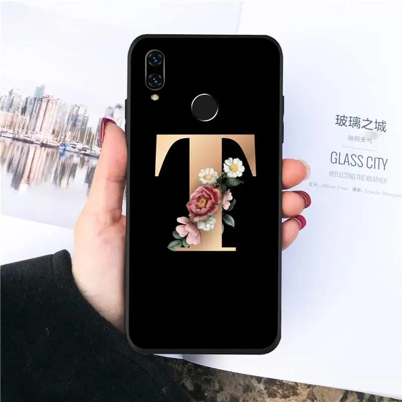 

Flower custom initial letter Phone Case For Huawei Honor view 7a5.45inch 7c5.7inch 8x 8a 8c 9 9x 10 20 10i 20i lite pro