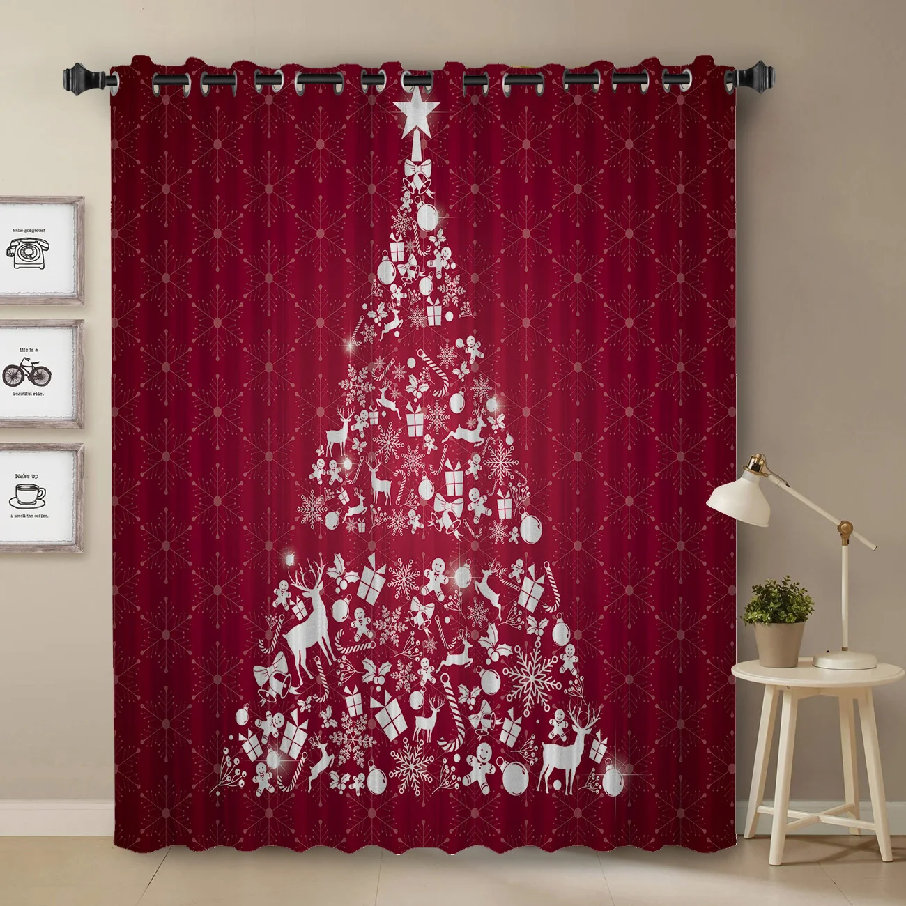 Красные занавески на окна Счастливого Рождества темные для ванной комнаты кухни