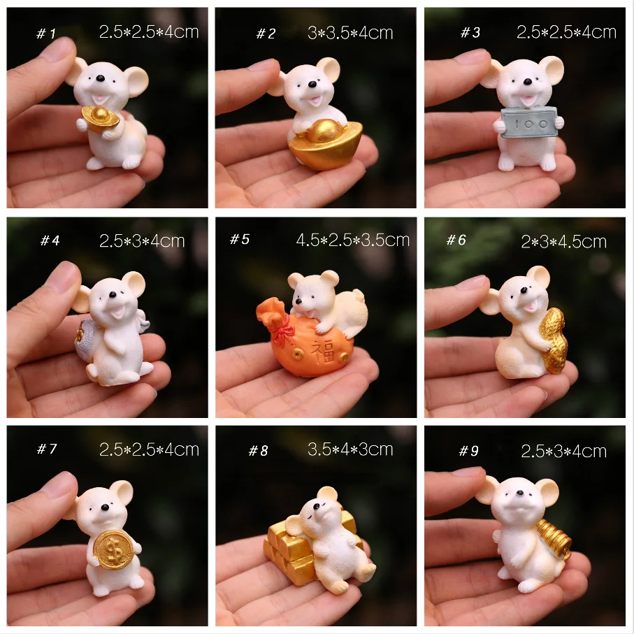 9pcs a set BAIUFOR миниатюрный животный счастливый крыс и золотой Сказочный Сад Микро пейзаж из мха DIY Террариум фигурки мышь ищет сокровище - Цвет: 9pcs a set