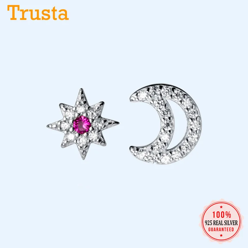 Trustdavis 100% Серебро 925 пробы Асимметричная Луна Звезда ослепительный Белый Розовый