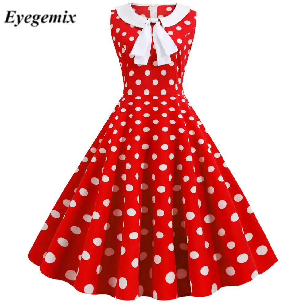 Красного цвета в горошек с принтом халат винтажное платье женская летняя обувь