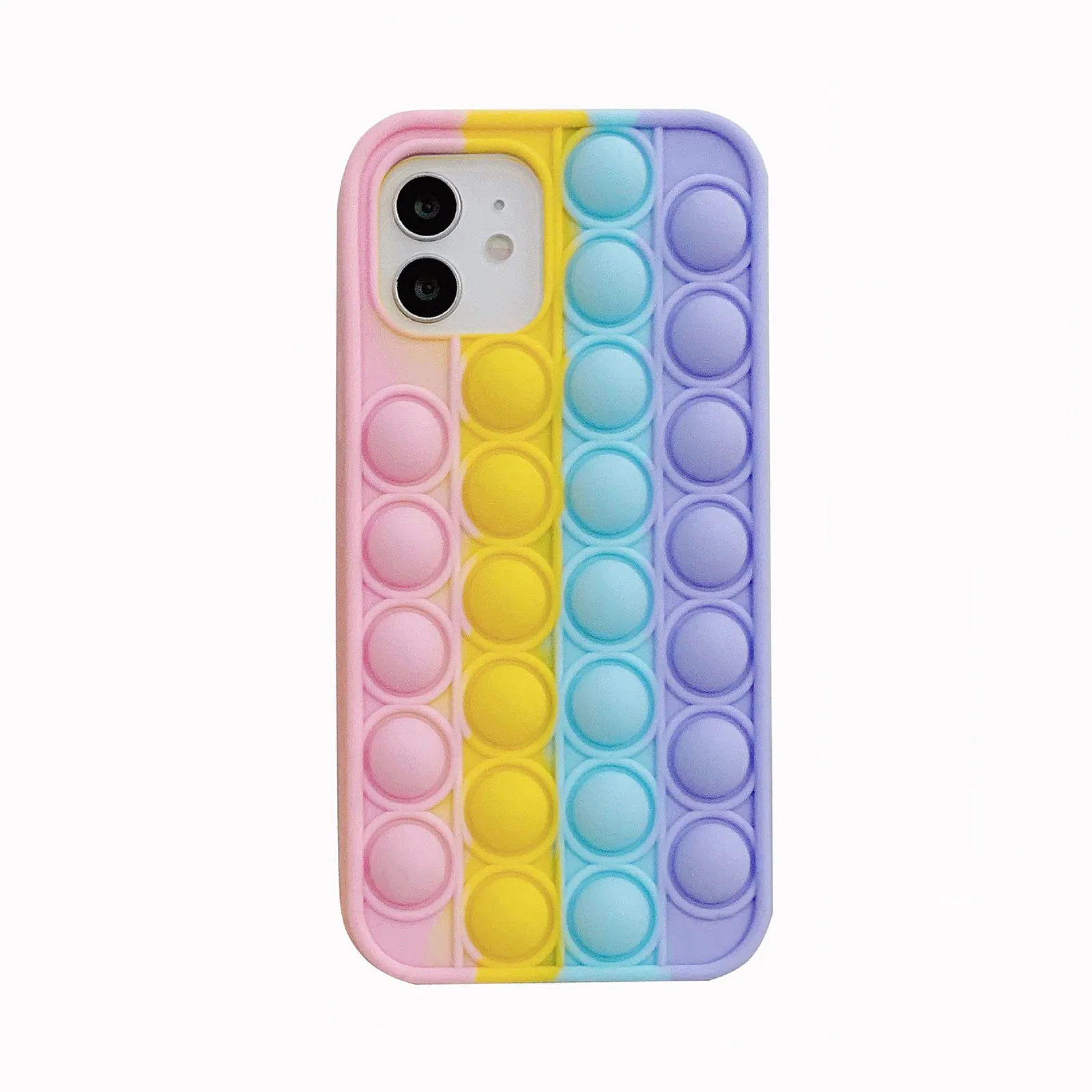

Rainbow Antistress Toys Phone Case For Iphone12mini Flip Pops It Push-type Bubble Decompression Silicone Phone Case 5.4in Abreac