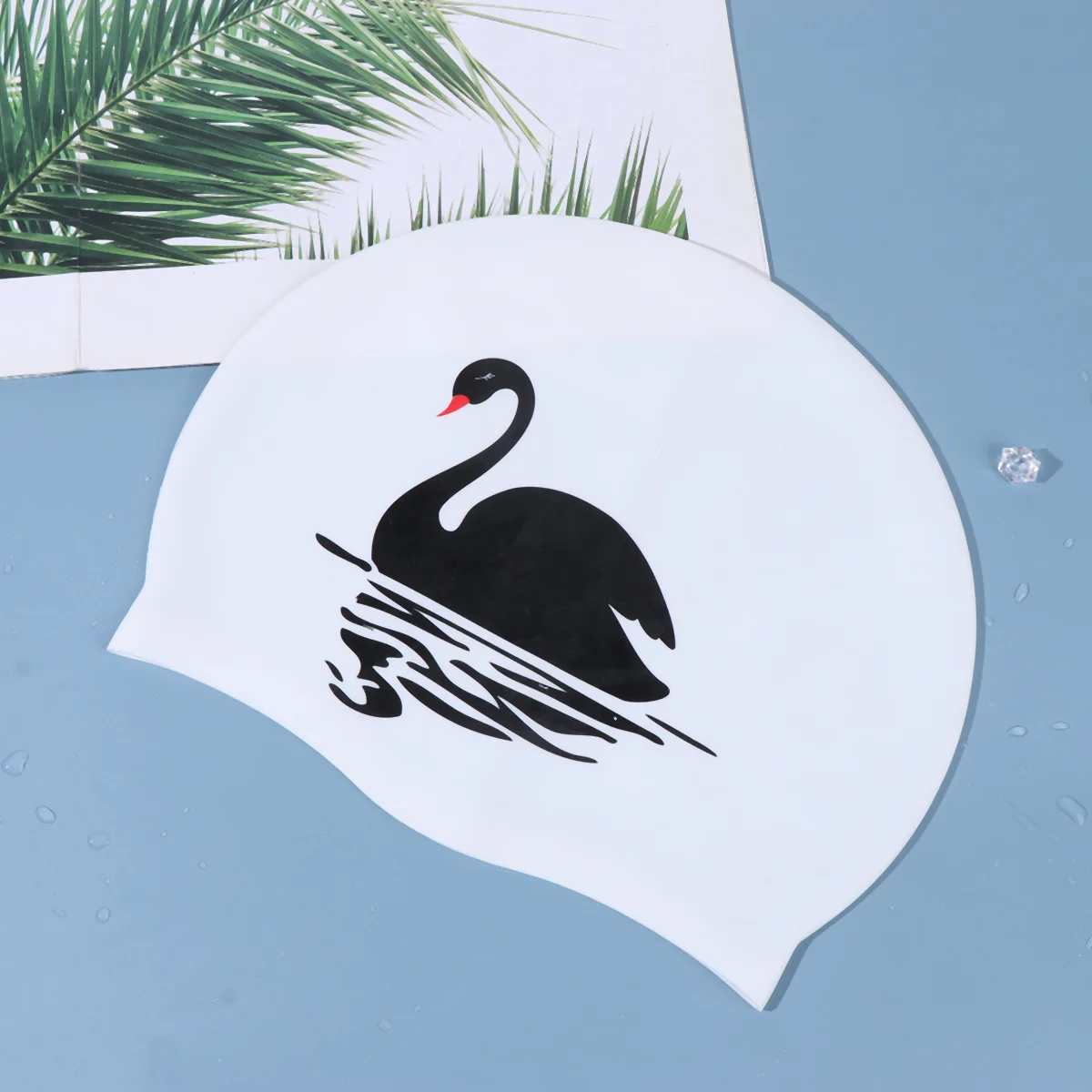 

1PC Silicone Swimming Practical Waterproof Swim Pool Hat Long Hair Ear Protection Swim for Female (Swan Pattern)