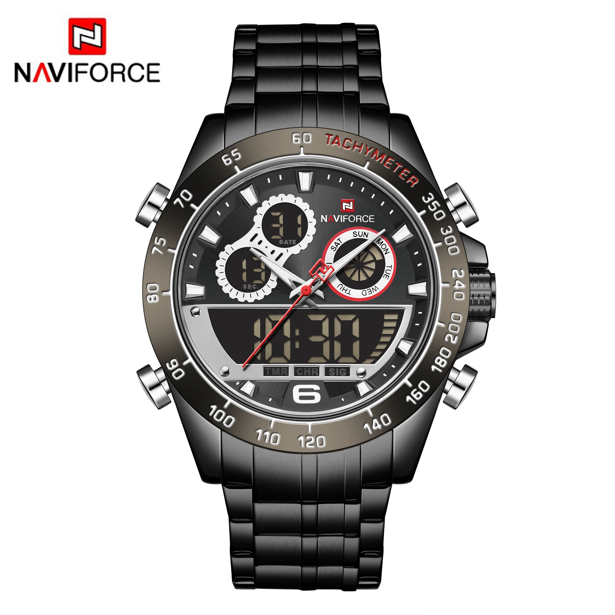 NAVIFORCE мужские часы с хронографом спортивные двойной дисплей Кварцевые 2020
