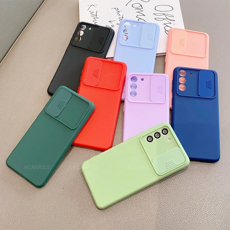 Sliding Protect Camera Phone Case For Samsung Galaxy S20 Fe S20fe S21 5G S 21 S21fe Liquid Silicone Cover
