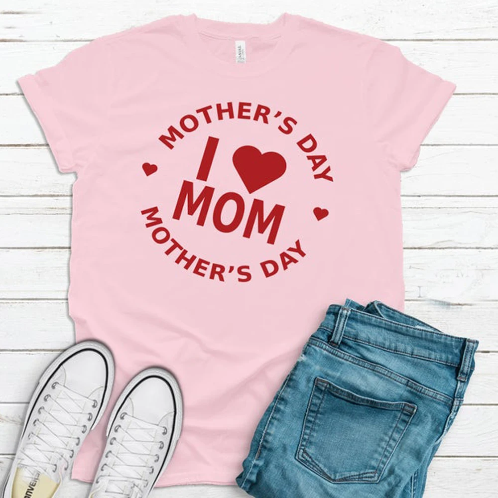 День матери I Love Mom (Я люблю маму) для влюбленных с принтом сердце футболки девочек
