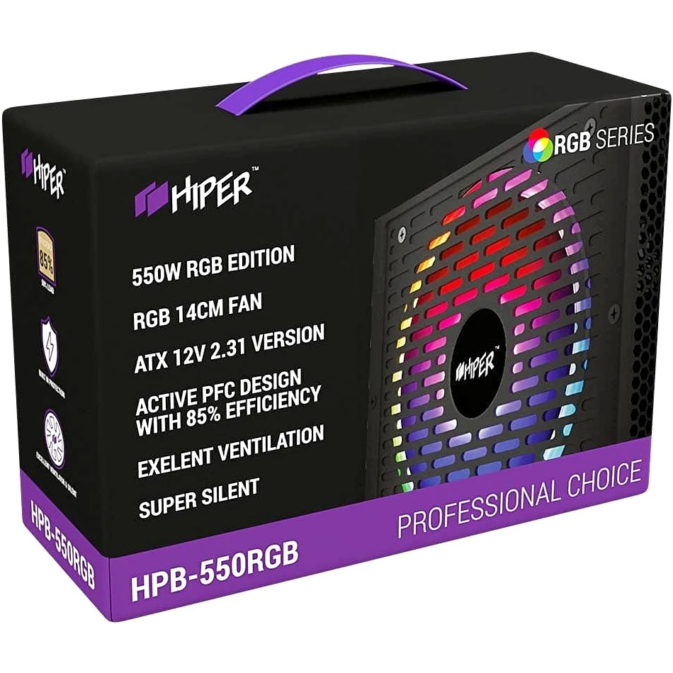 Блок питания HIPER HPB 550RGB 550W ATX 2.31 140х140 mm Fan 5x SATA 2x PCI E 1x CPU EPS12V 200 240 В 20+4 pin|Блоки для