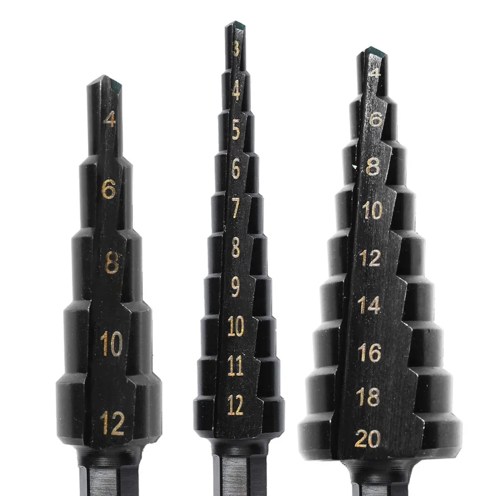 

3-20mm Drill Bit Straight Groove Step Titanium Coated Woodworking Hole Power Tool Hexagonal Handle Material Black Drill Bit
