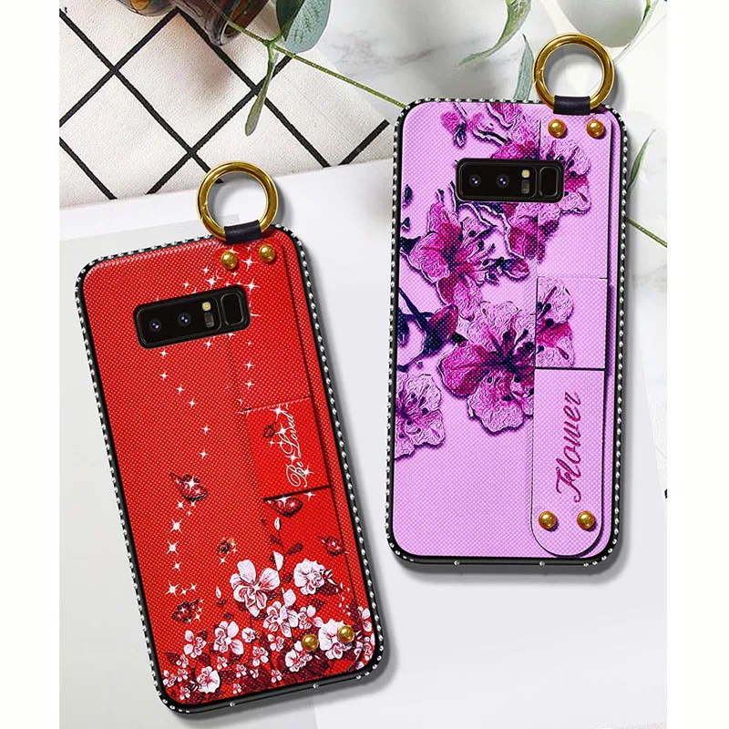 Wrist Strap Soft TPU Case For Samsung Galaxy S7e S8 S9 S10 Plus Note 8 9 10 Pro Vintage Flower Pattern Holder Cover With Lanyard | Мобильные