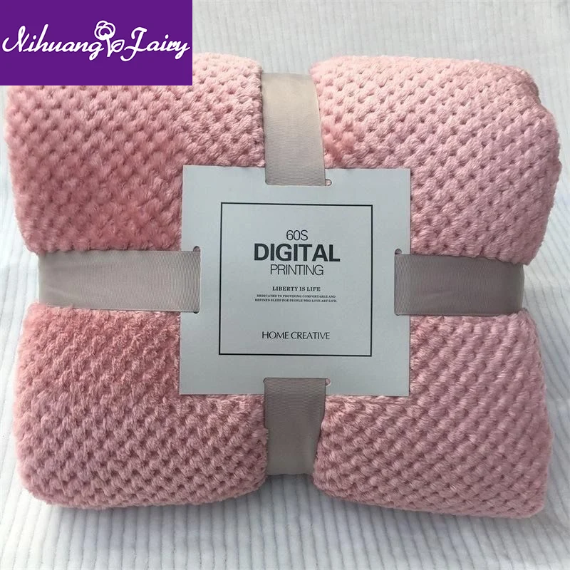 

Thickened solid color pineapple grid blanket flannel blanket coral fleece Japanese air conditioning blanket high-end gift blanke