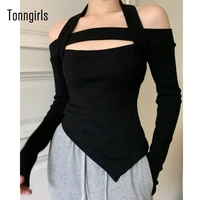 tonngirls sexy women swearte knit long sleeve jumpers hollow halter slim irregular solid knitted sweater autumn winter pullovers