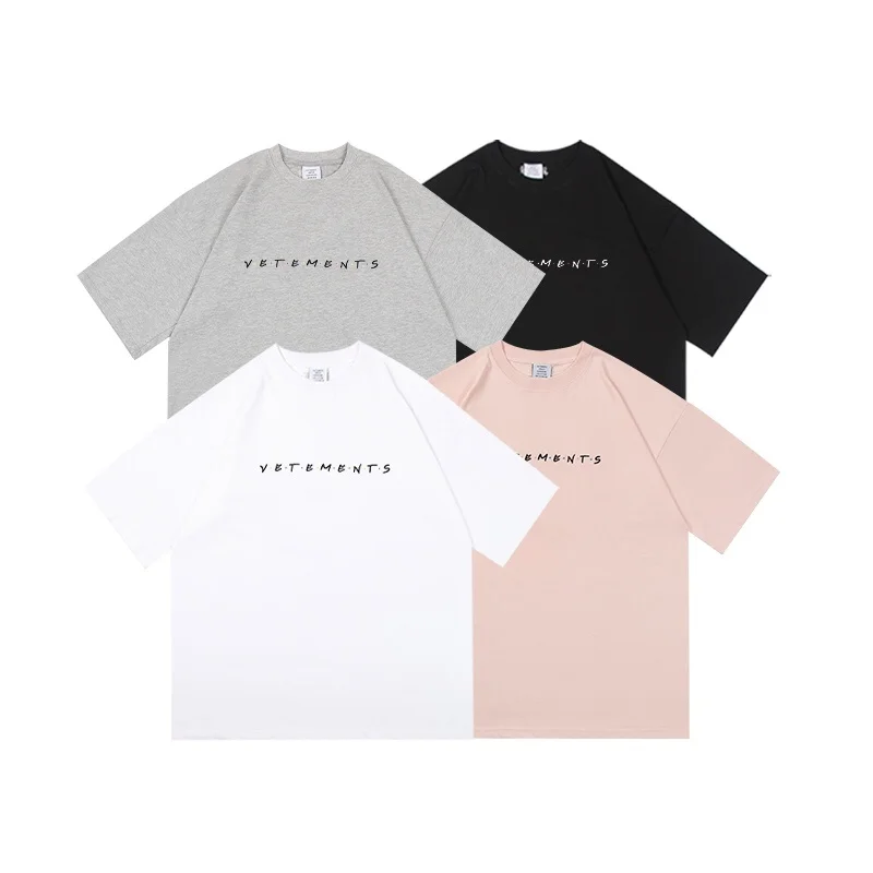 

Oversized VETEMENTS New Emboridery T-shirt Men Women 1:1 Top Quality VETEMENTS T-shirts VTM Pink Black White Tee