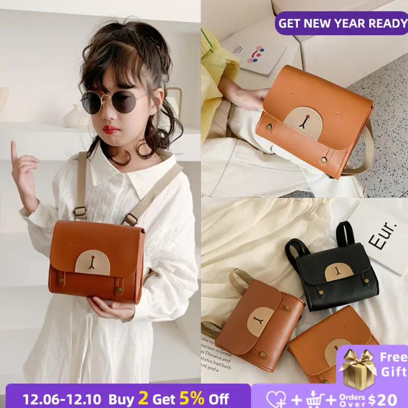 

Cute Kids Boys Kindergarten School Bag PU Leather Baby Girls Mini Shoulder Bags Cartoon Bear Children's Small Wallet Handbags