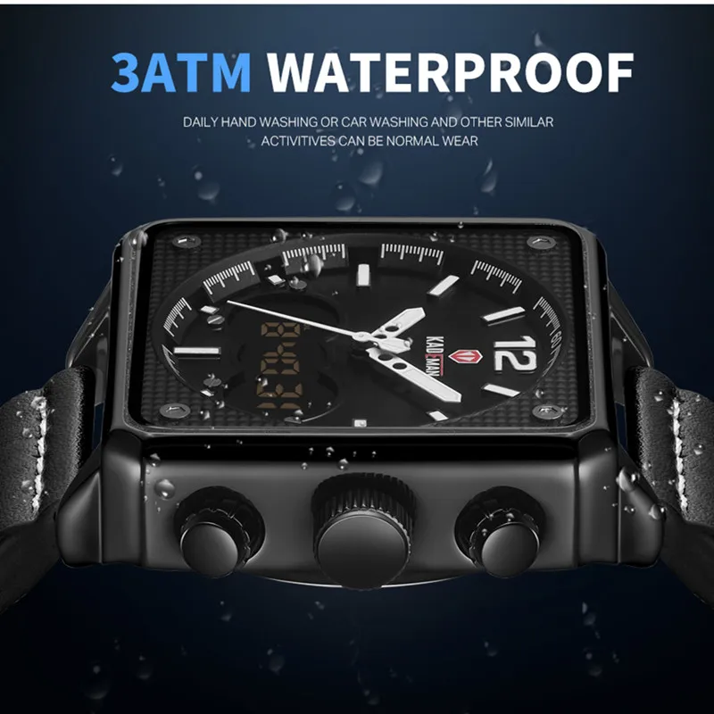 Мужские часы с двойным механизмом роскошные квадратные топ бренд KADEMAN