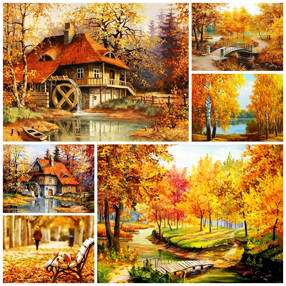 

MUXUN 5D DIY Diamond Painting Tree Full Square Diamond Embroidery Landscape Autumn Rhinestone Art Home Decoration Art Gift Mural