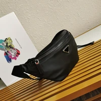 top designer nylon saffiano leather waist bag unisex zipper enameled triangle metal logo male chest bag webbing female 2vl033