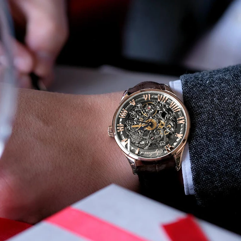 AGELOCER Reloj швейцарские черные мужские часы-скелетоны кожаные спортивные часы запас хода 80H часы наручные часы Relogio Masculino