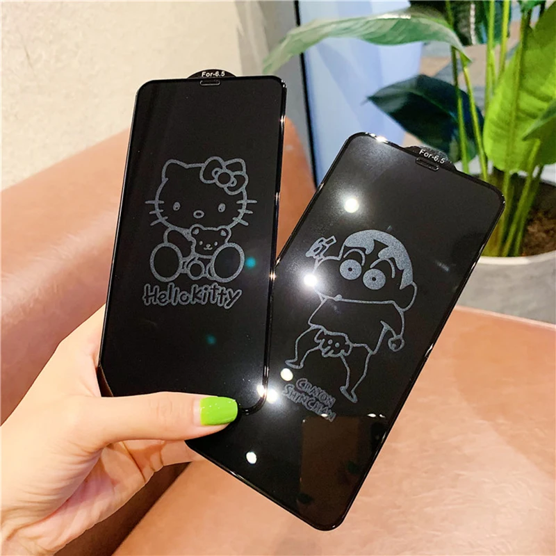 

Invisible Cartoon Hello-kitty Cat Crayon 6D Tempered Glass Screen Protector For iPhone 6 6s 7 8 Plus X XR XS 11 12 Mini Pro Max