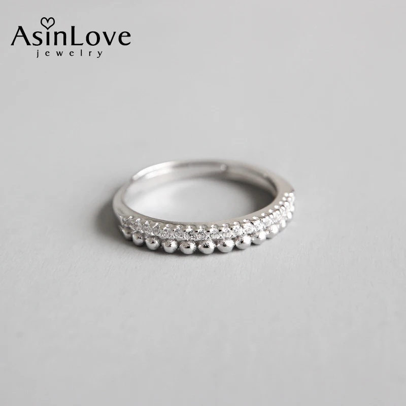 

AsinLove Micro Drilled Double Layer Beads Row Zircon Rings for Women Real 925 Sterling Silver Creative Handmade Fine Jewelry