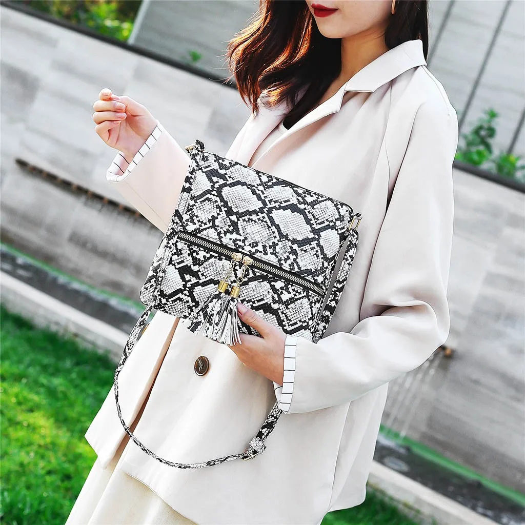Женская сумка через плечо со змеиным принтом модная женская мессенджер на молнии