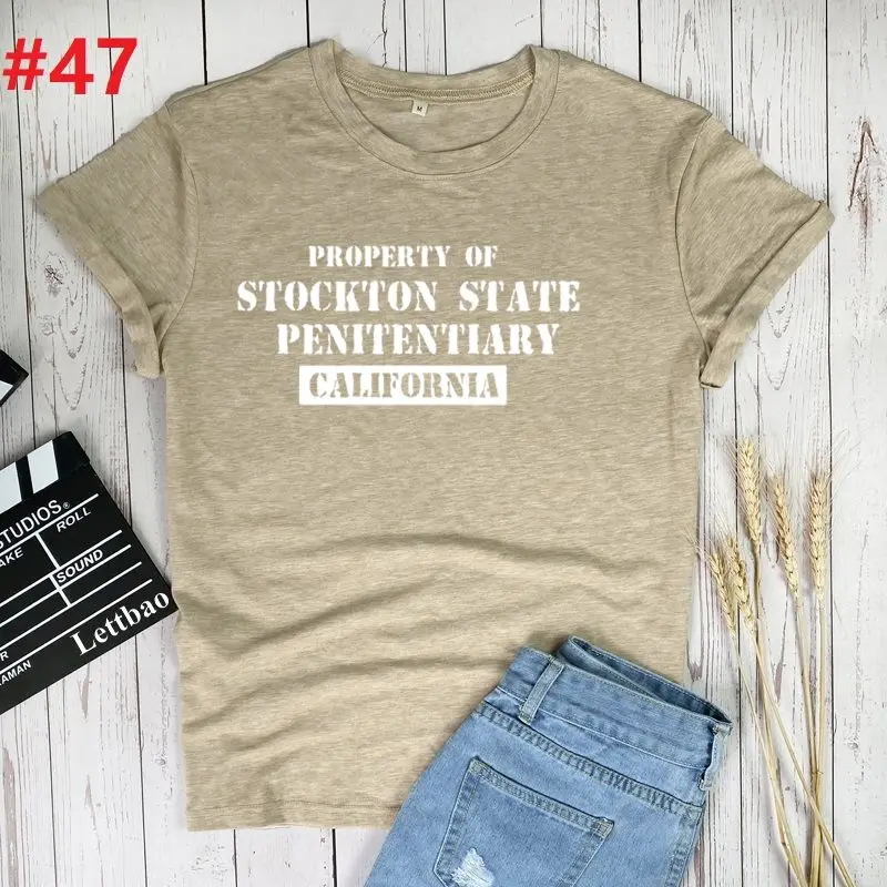 

Property Of Stockton Letter Printed T-shirts Women Clothing Summer Tshirts Cotton Women Harajuku Graphic tee Shirt Aesthetic
