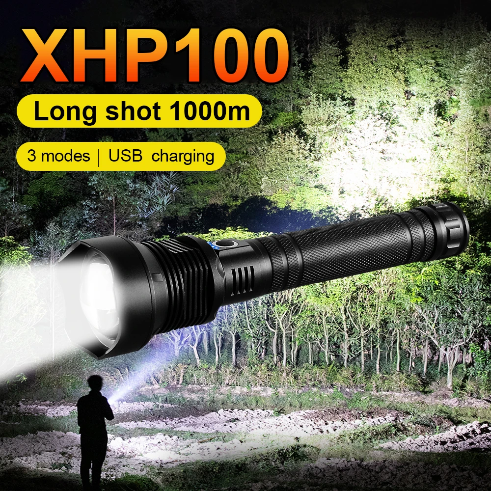 Мощный светодиодный фонарь XHP100 600000 лм 18650 тактический фонарик перезаряжаемый Usb