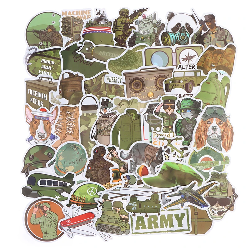 Pegatina de Graffiti militar para ni&ntilde;os, pegatinas y calcoman&iacute;as de vinilo DIY para ordenador port&aacute;til, monopat&iacute;n, funda de tel&eacute;fono, Motor, 50 Uds.-1
