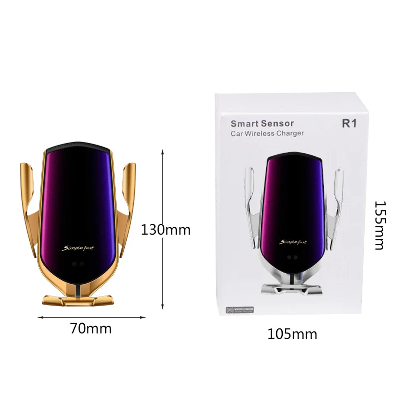 

2019 NEW R1 Automatic Clamping Infrared car phone holder socket Qi Car Wireless Charger For iPhone11 XS for samsung for Huawei