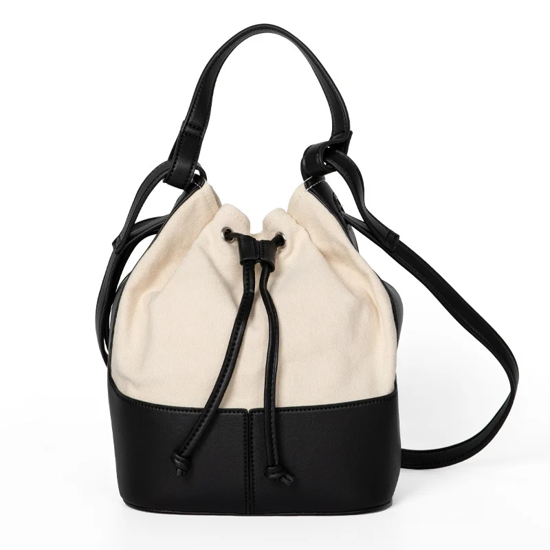 

Simple Color Bucket Bag With Canvas Bag One Shoulder Slanted Tote Women's Bag Handbags Women Bags