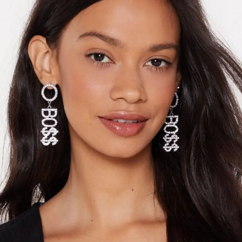 Новинка женские длинные висячие серьги с кристаллами и буквенным принтом