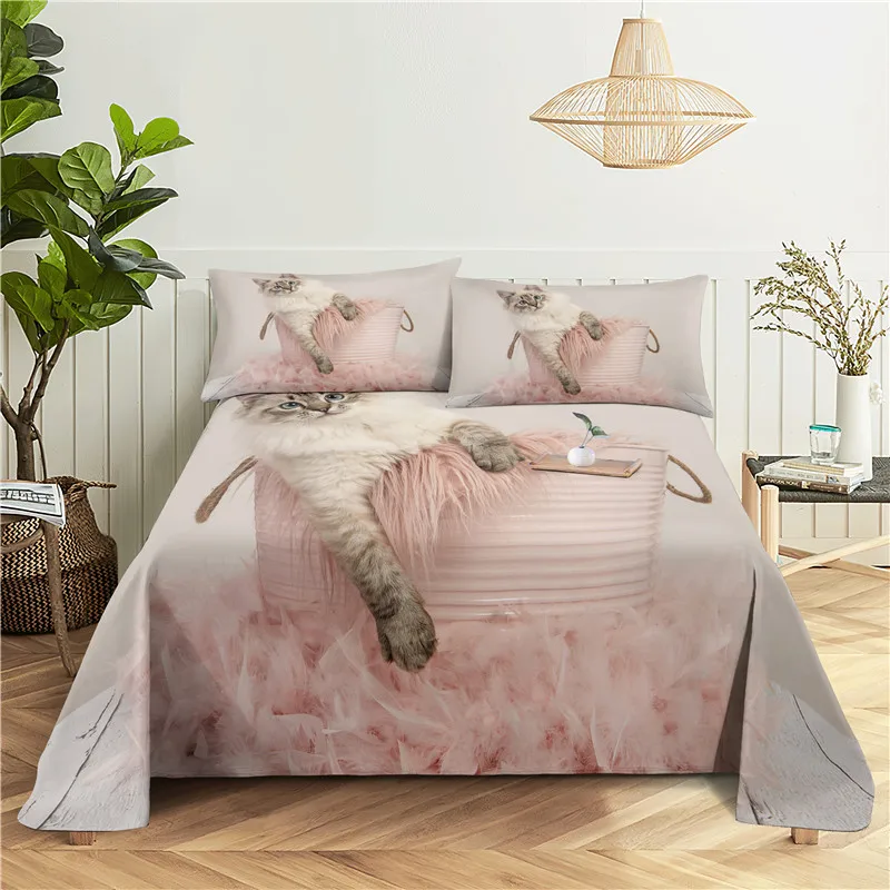 

Lovely Cat 0.9/1.2/1.5/1.8/2.0m Digital Printing Polyester Bed Flat Sheet With Pillowcase Print Bedding Set