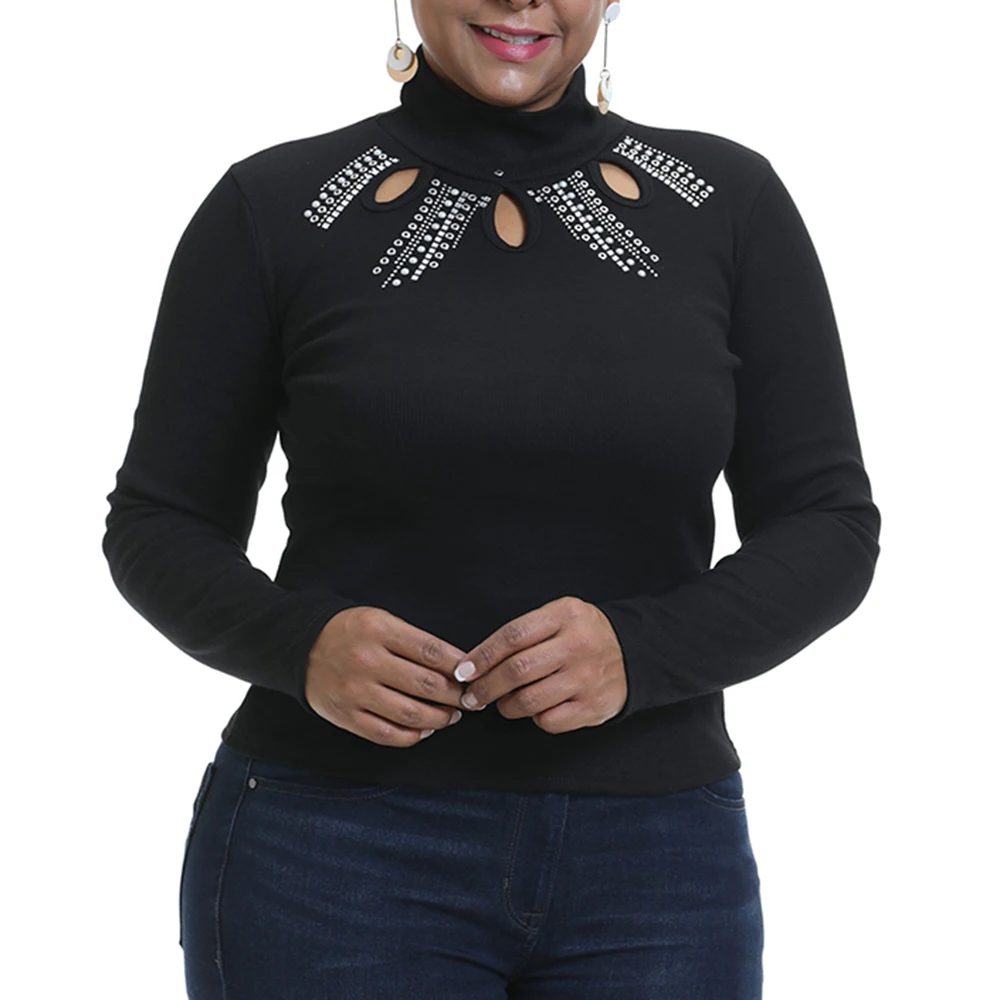 Распродажа 6XL размера плюс трикотажная футболка Женская открытая водолазка с