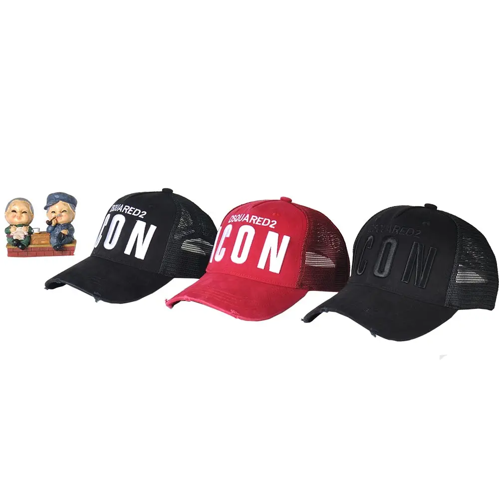 

New arrival black color with army green ICON letters embroidery breathable cotton mesh hats baseball hat sunscreen tide cap