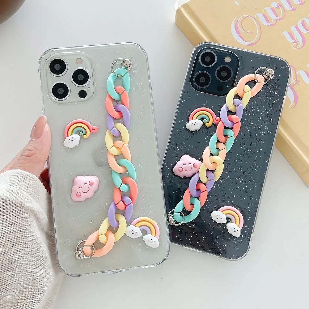 

3D Dimensional Rainbow Bracelet Transparent Phone Case For iPhone 12 Pro Max XR XS Max SE 20 7 8 Plus X Soft Epoxy Back Cover