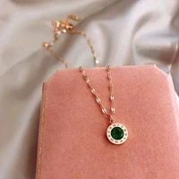 meyrroyu stainless steel green rhinestone roman numerals pendant necklace for women 2021 trend romantic gift new fashion jewelry