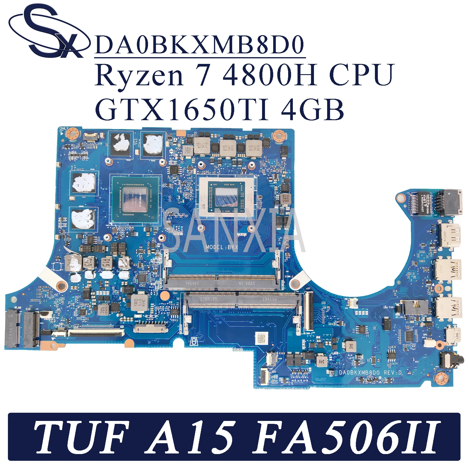 Verkaufen KEFU DA0BKXMB8D0 Laptop Motherboard Für ASUS TUF Gaming A15 FA506II FA506I Original Mainboard R7 Ryzen 7 4800H CPU GTX1650TI-4GB
