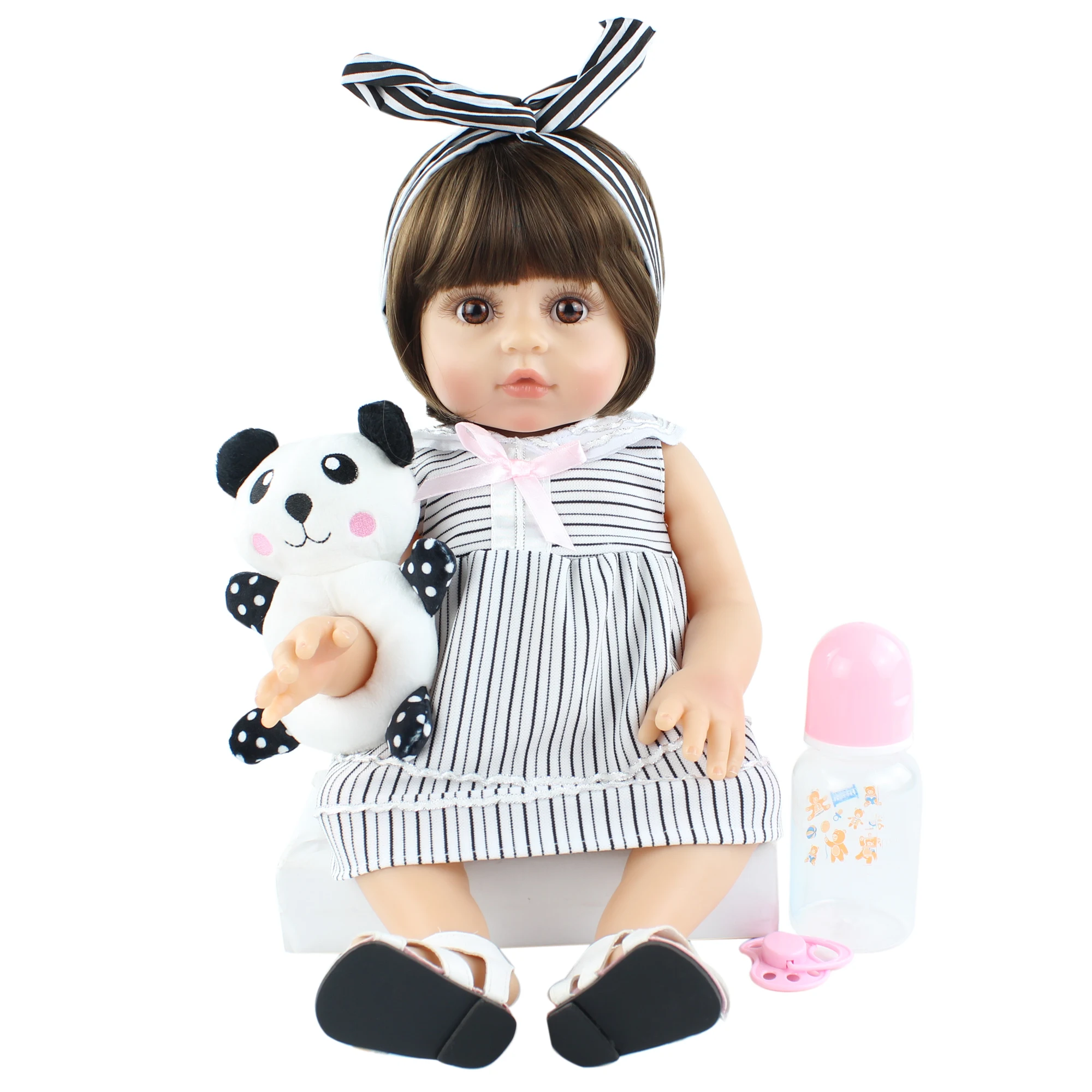 

48 CM Full Silicone Reborn Baby Doll Toy For Girl Like Real 19 inch Soft Vinyl Cute Dress Up Bathe Boneca Accompanying Toy