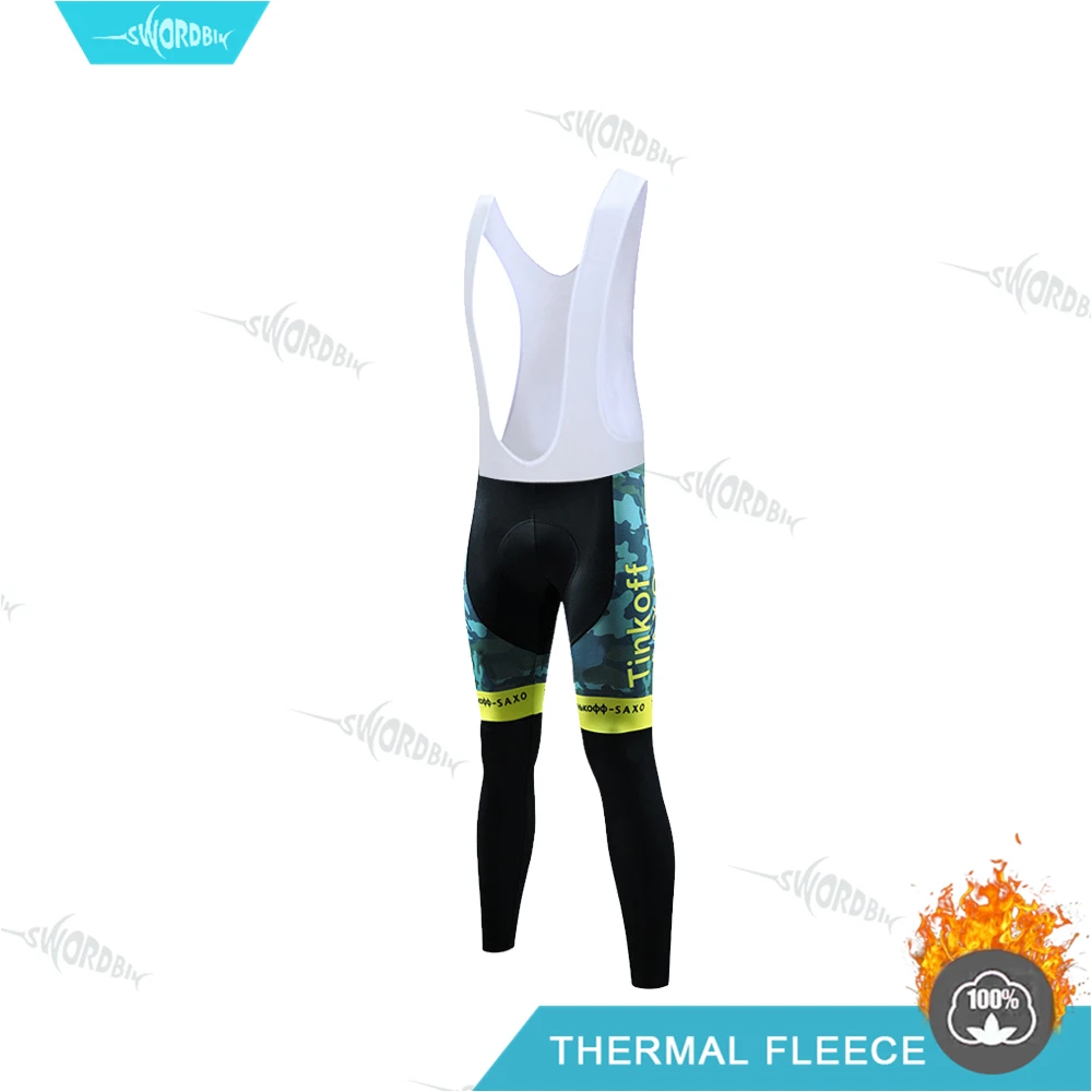 Bib Pants Велоспорт одежда для мужчин Pro Team Велоспорт трикотажный комплект Tinkoff Мужская зимняя одежда флуоресцентный цвет Тепловая флисовая одежда комплект с длинными рукавами MTB Uninform - Цвет: Bib Pants