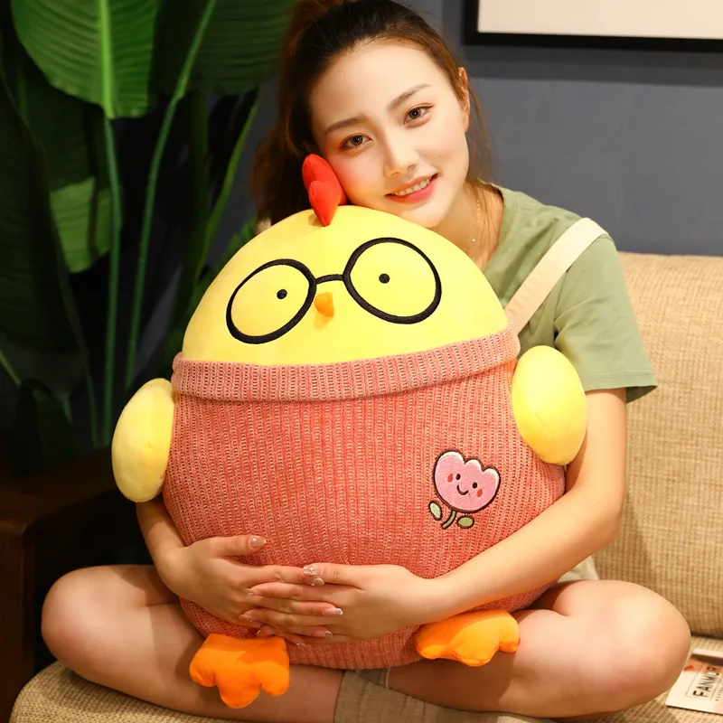 

40/50cm Stuffed Soft Kawaii Doctor Chicken Plush Toys Creative Round Chicken Baby Dolls Sofa Cushion Appease Toys Children Gift