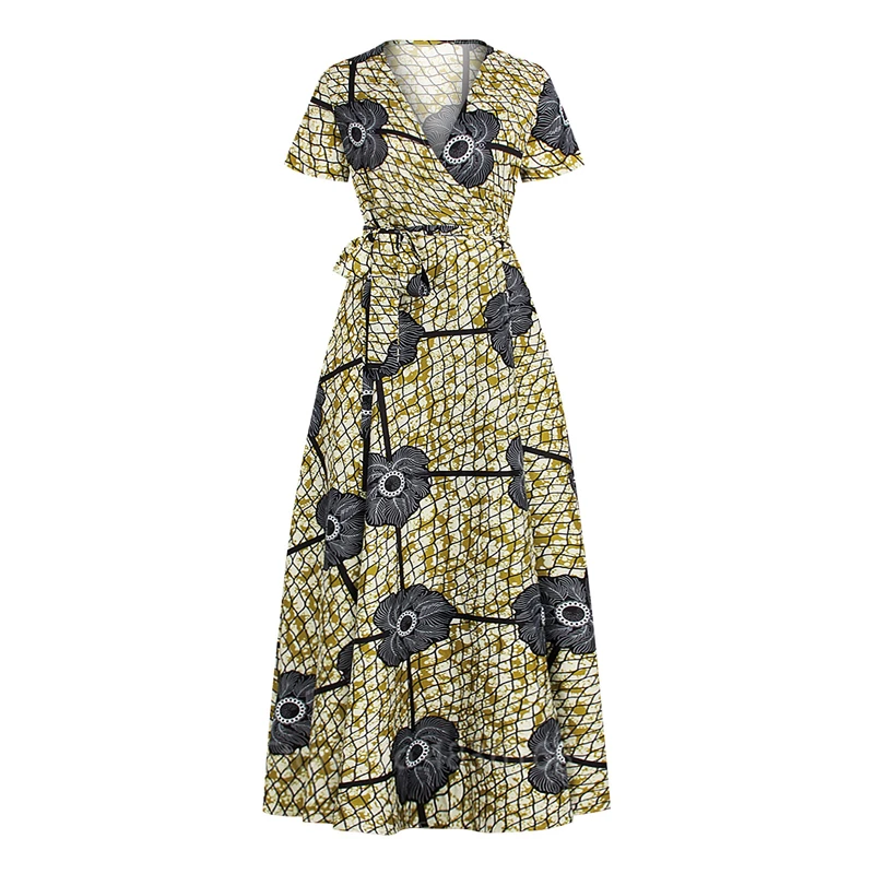 

2021 Summer Fashion Ladies African Clothes Dress Evening Party Sexy V-neck Maxi Plus Size American African Dresses for Women