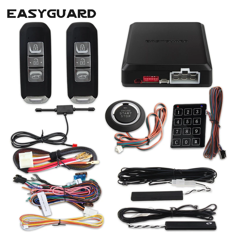 EASYGUARD система охранной сигнализации автомобиля с PKE Пассивный бесключевой Вход дистанционного запуска двигателя без ключа go кнопка запуска 12 В