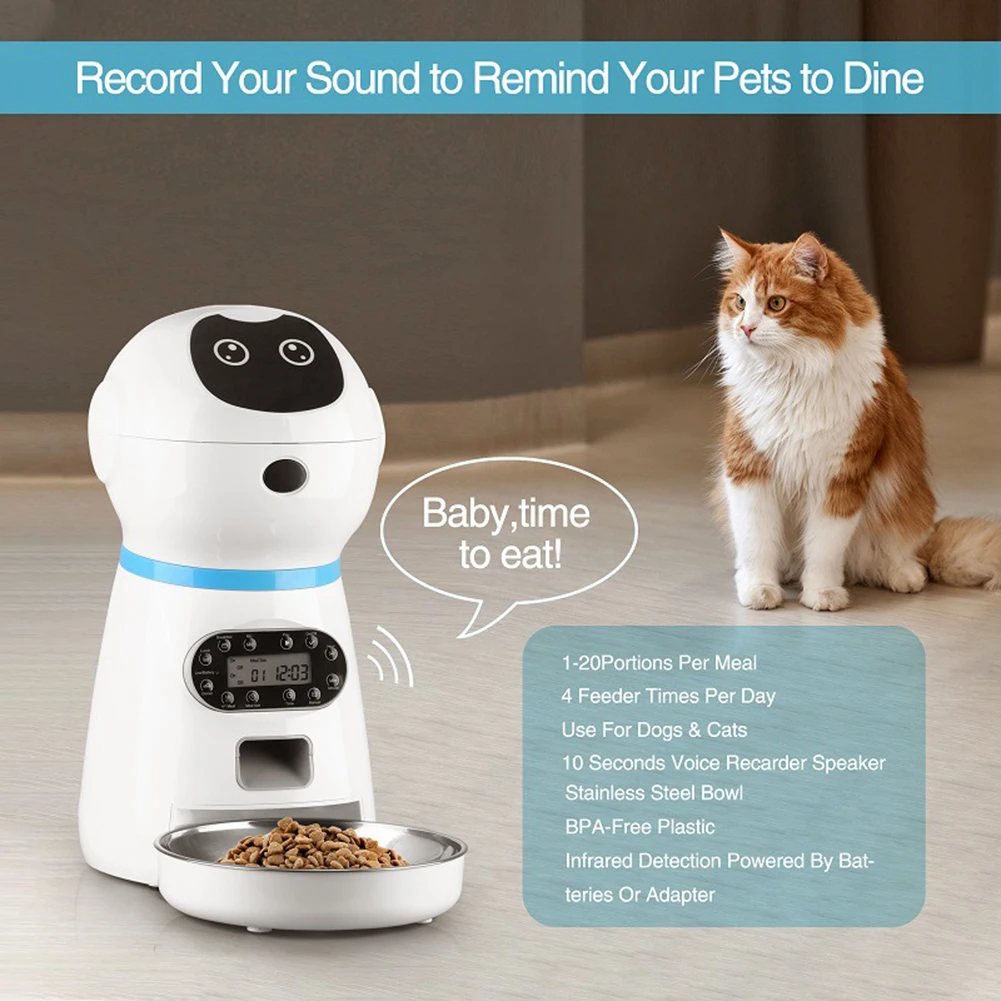 

3.5l Automatic Pet Dog Food Container Cat Feeder Food Dispenser Auto Cat Bowl Voice Recording Remind Lcd Screen Dry Food Bowls