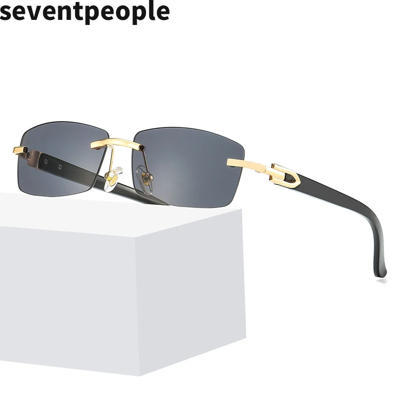 2020 Модные прямоугольные солнцезащитные очки без оправы мужские модные безрамные