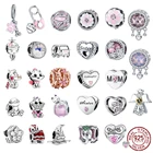 Бусины-шармы в форме сердца с цветком персика, серебро 925 пробы