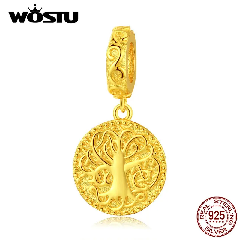 Женские Подвески WOSTU Tree of life из стерлингового серебра 925 пробы с золотыми бусинами